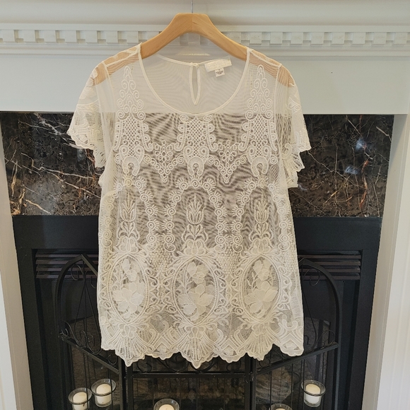 Forever 21 Tops - FOREVER 21 CROCHET LACE TOP, CREAM 1X